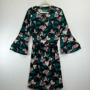 DuJour Women’s Dress Sz M Black/Teal/Mauve Poly/Spandex Knit Elastic Waist